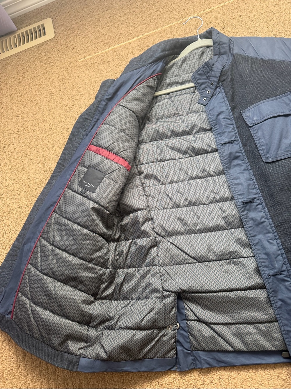 Ted Baker London Men’s Navy Blue Mixed Media Quilted Utility Jacket Size 5 (XL) - Picture 4 of 8